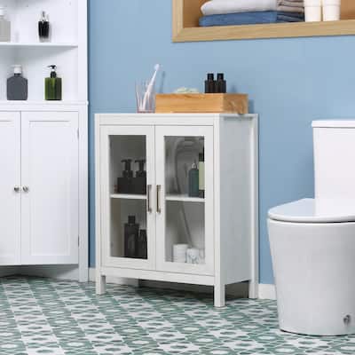 kleankin Modern Bathroom Cabinet, Bathroom Storage Organizer with Double Glass Doors and Adjustable Shelf