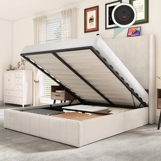 Queen Size Lift Up Hydraulic Storage Bed Frame Type-C USB Charging ...