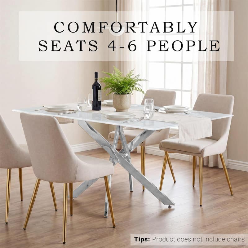 Modern rectangular tempered glass table and silver iron frame