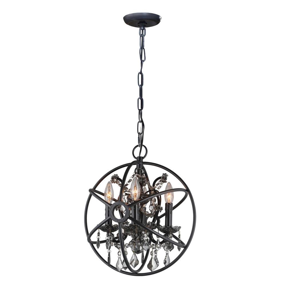 4 Light Globe Chandelier in Black Finish with Dark Crystals - Black Finish and Dark Crystals