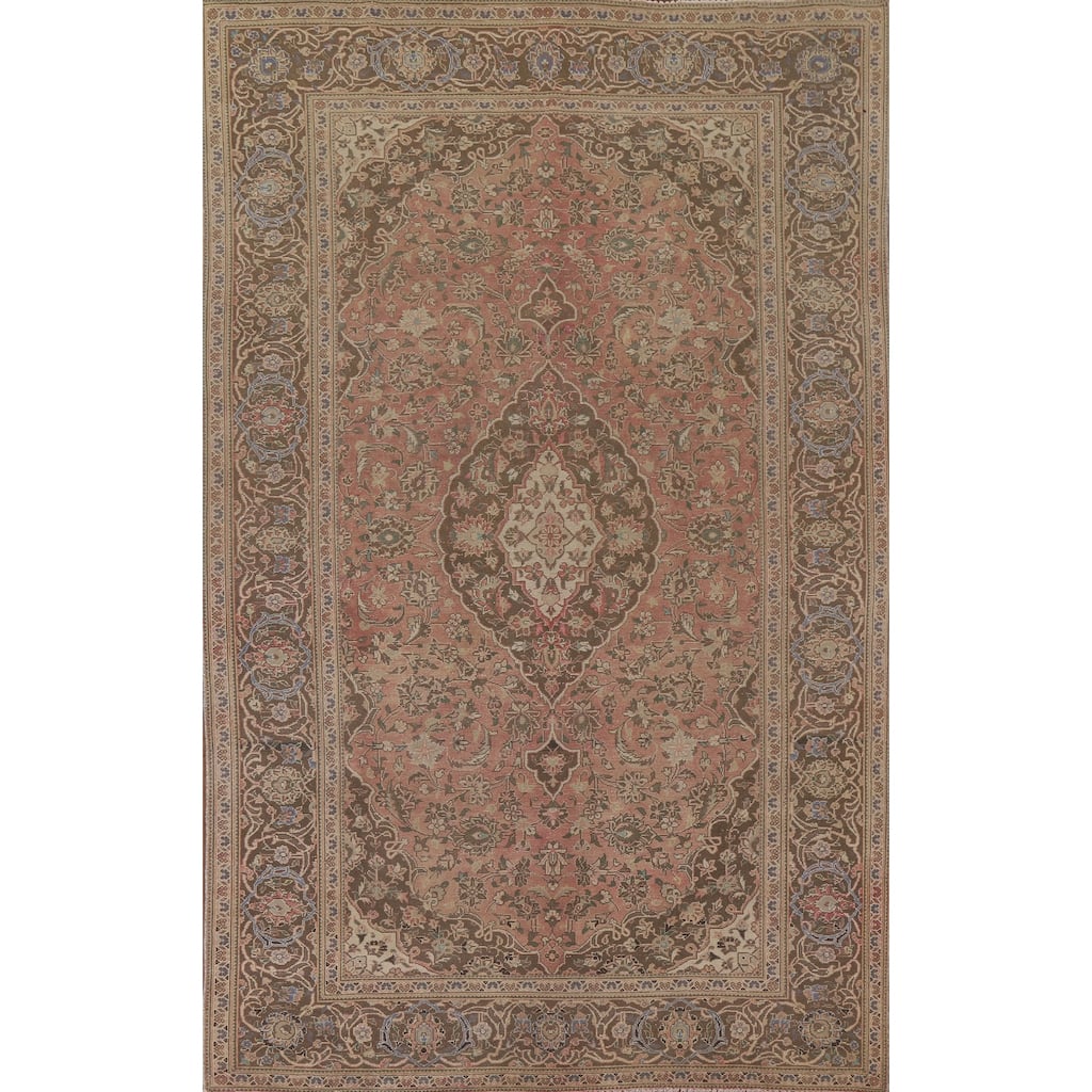 Hand Knotted Oriental 100% Wool Carpet Traditional Floral Pink Kashan Area Rug - 10' 0'' X 6' 9''
