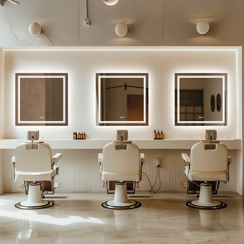 LED Bathroom Mirror with Dual Lights Backlit Mirror Square Anti-Fog - 36"x36"