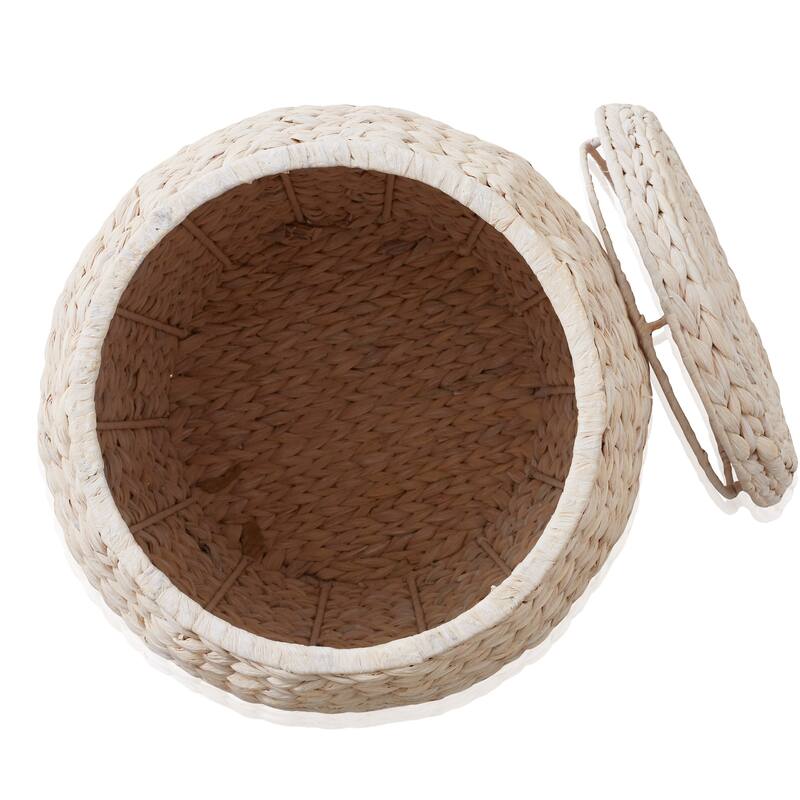 Round Water Hyacinth Storage BasketHamper with Lid