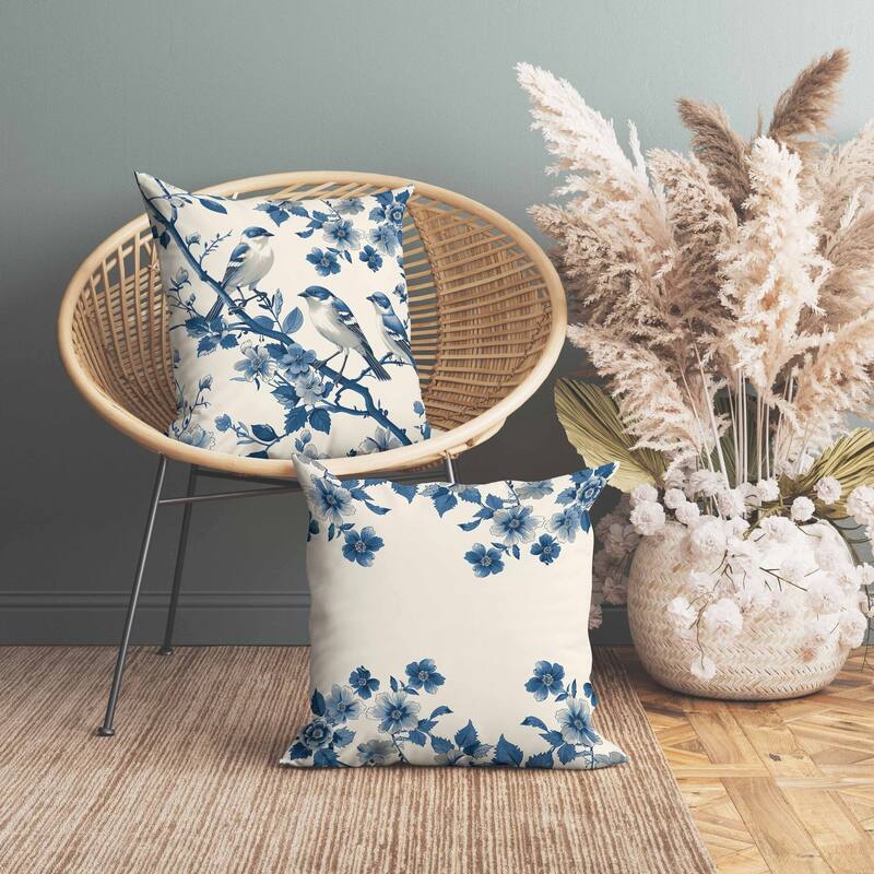 Skyline Chorus Indoor/Outdoor Reversible Throw Pillow Beige and Blue