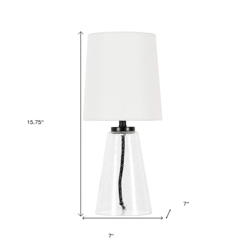 16-Inch Glass Table Lamp with Fabric White Drum Shade for Bedroom Decor - 7” x 7” x 15.75”