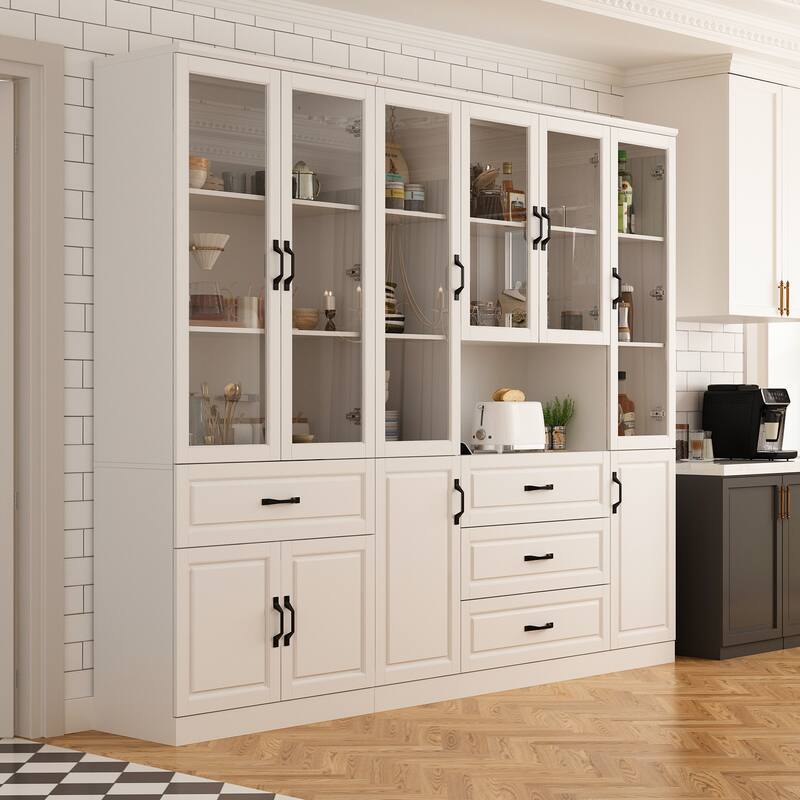 78.7" Large Combo Storage Cabinet Display Bookcase Glass Doors Pantry