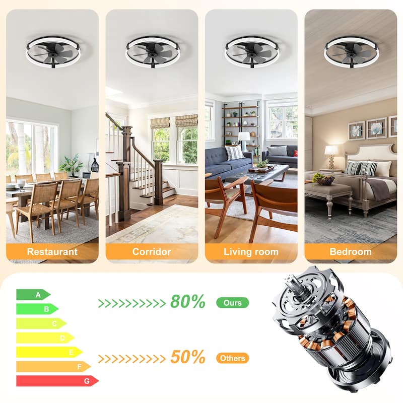 20"/23" Low Profile Dimmable Smart Ceiling Fan with Lights and Remote(6/7 ABS Blades)