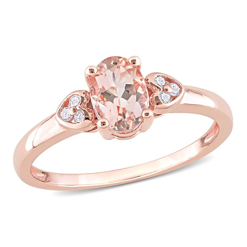 Miadora Rose Plated Sterling Silver Oval-cut Morganite and Diamond Accent Heart Ring