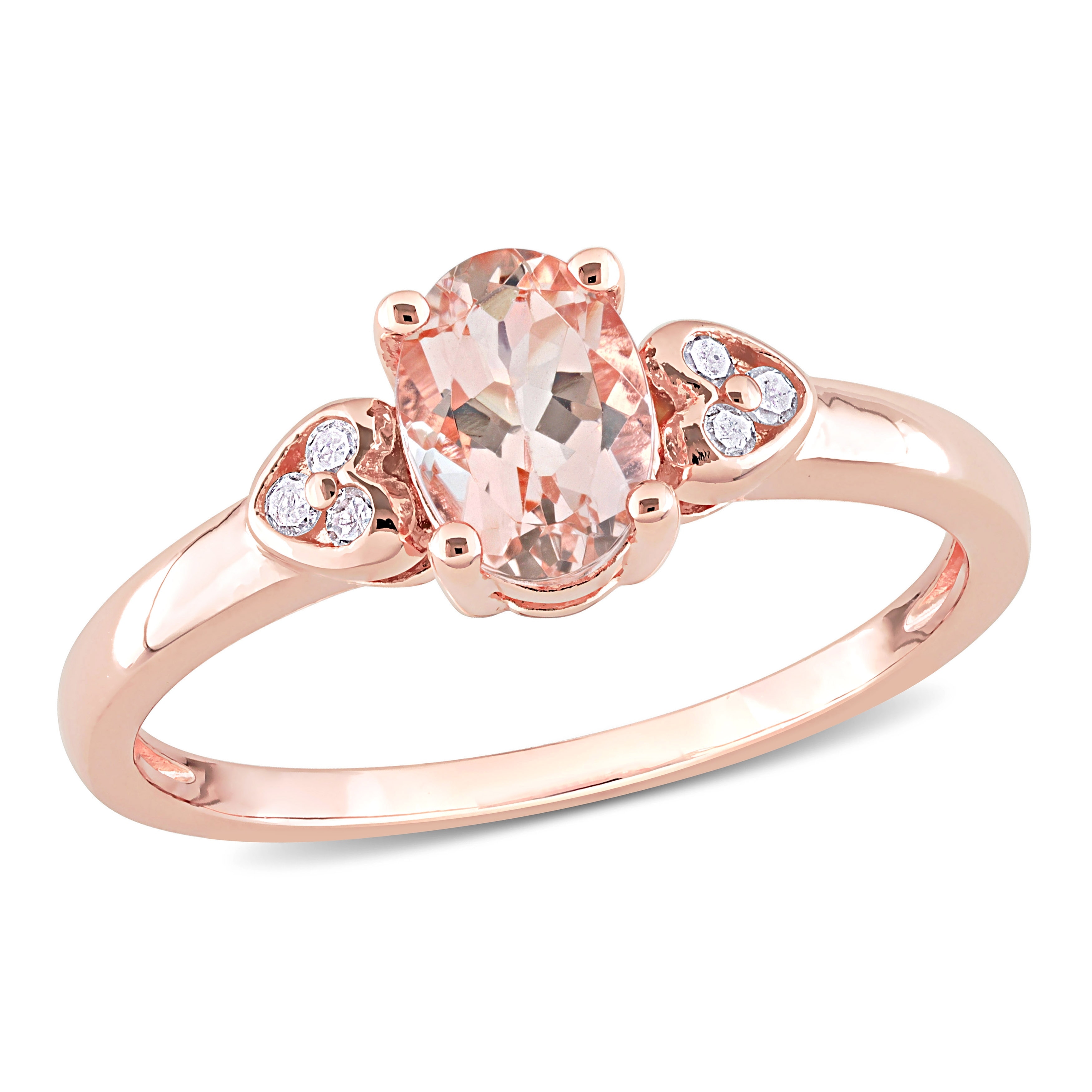 Miadora Rose Plated Sterling Silver Oval-cut Morganite and Diamond Accent Heart Ring