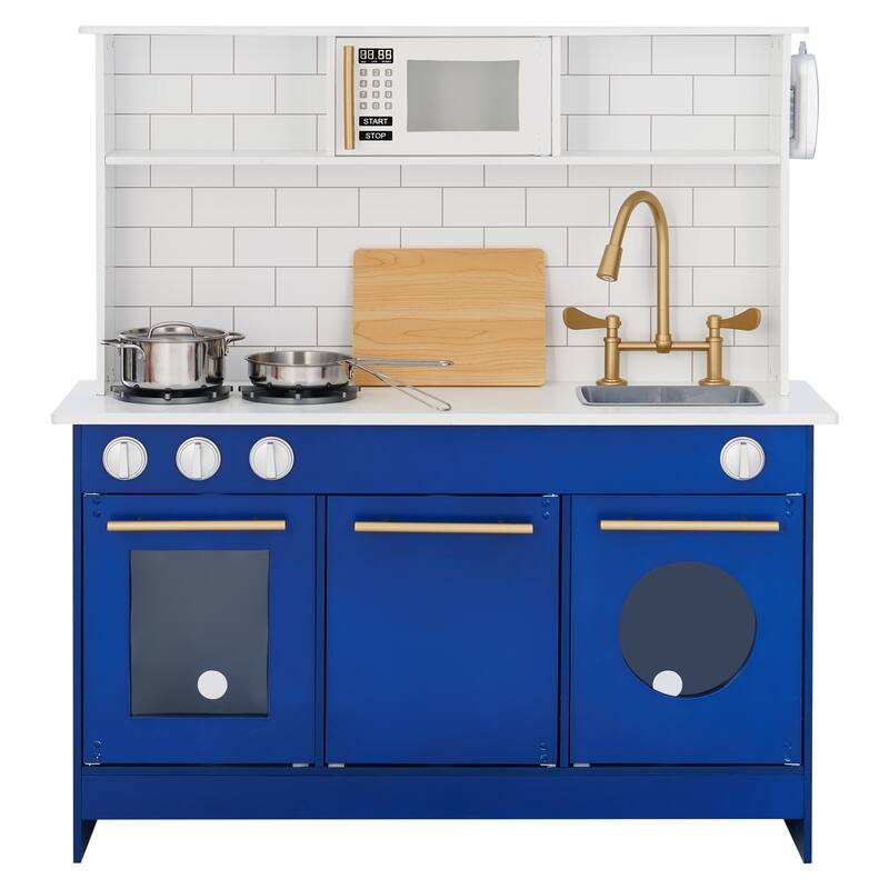 Teamson Kids - Little Chef Berlin Modern Play Kitchen - White / Blue - 34.02" L x 11.73" W x 37.24" H