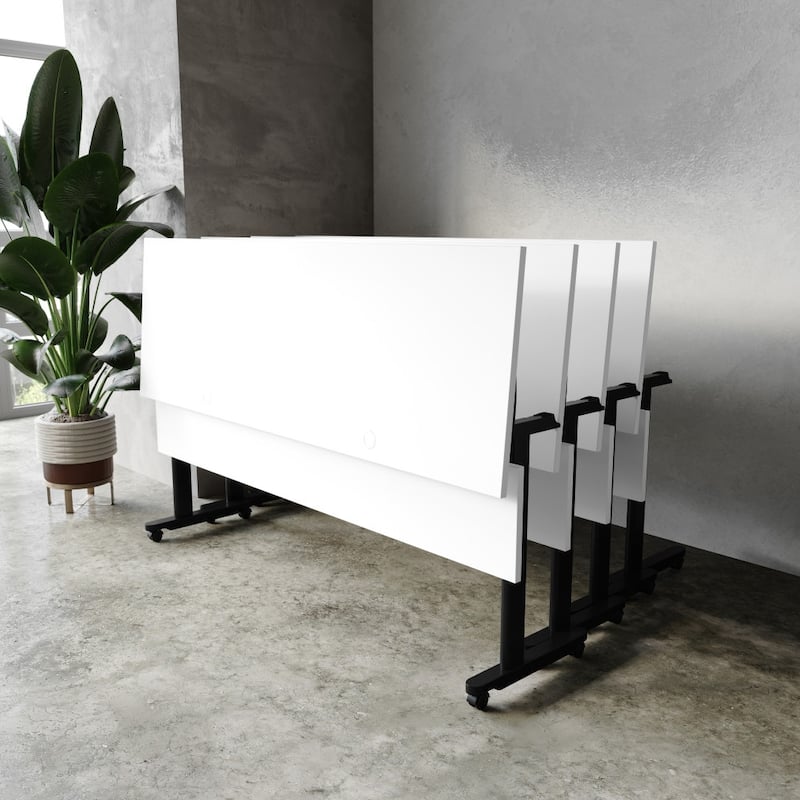 Commercial Nesting Flip Training Table with Steel Frame and T-Legs - 23.5"W x 72"D x 30"H