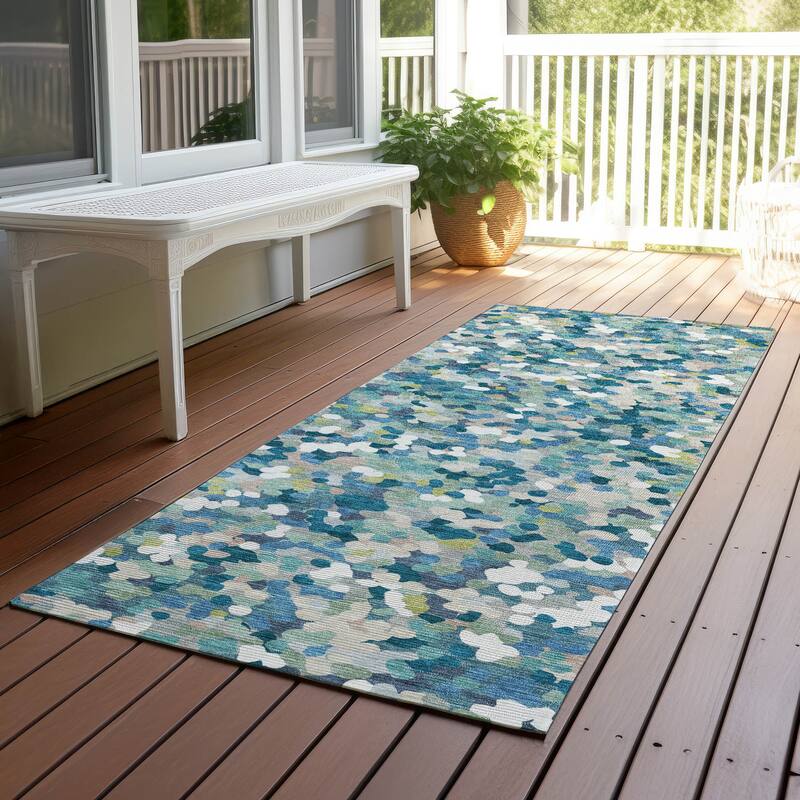 Machine Washable Indoor/ Outdoor Contemporary Halia Chantille Rug - Teal - 2'3" x 7'6"