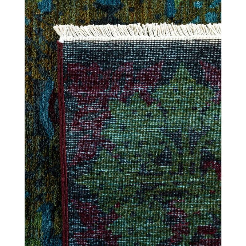 Overton Hand Knotted Wool Vintage Inspired Modern Contemporary Overdyed Green Area Rug - 9' 0" x 11' 10"