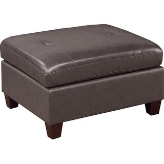 Contemporary Genuine Leather 1pc Ottoman Dark Coffee Color Tufted Seat ...