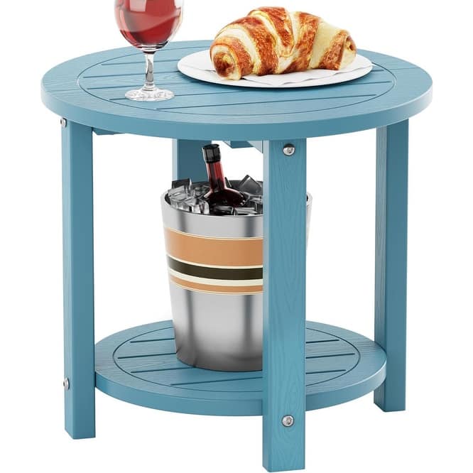 WINSOON Outdoor Side Table for Patio 16in HIPS Small Round Outdoor End Table - 2-Tier