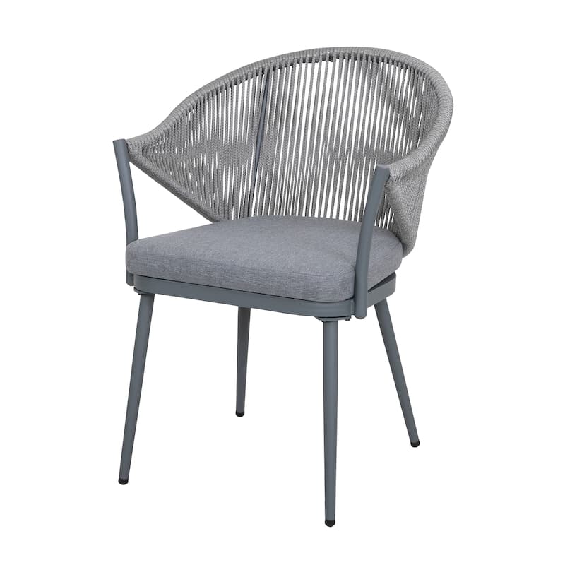 Nuu Garden 3-Piece Aluminum Outdoor Bistro Set, 1 Coffee Table and 2 Woven Rope Chairs with Seat Cushions