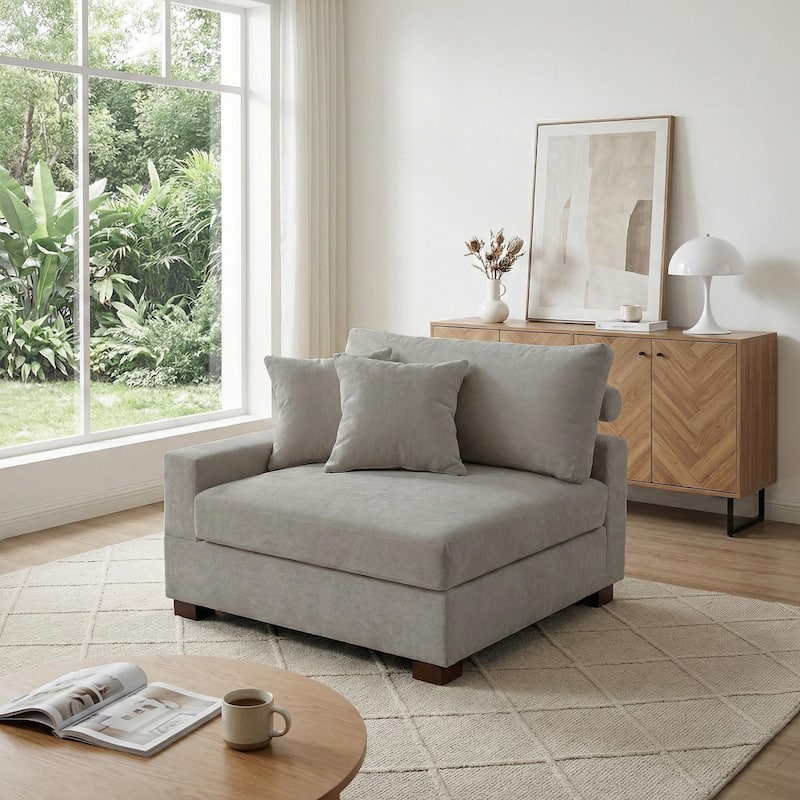 41" W Modern Chenille Corner Arm Accent Chair Sectional Module with Pillows