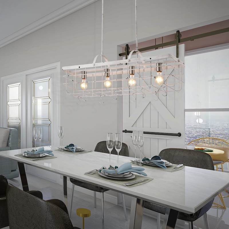 Antique White 4-light Lantern Kitchen Island Chandelier