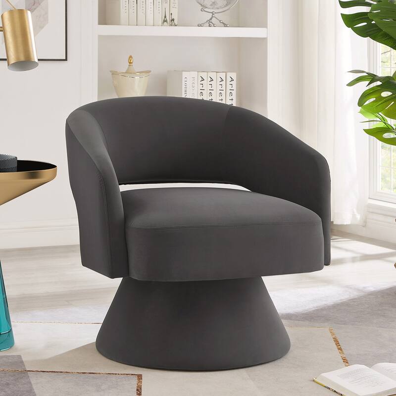 360 Degree Velvet Swivel Barrel Chair - Dark Grey
