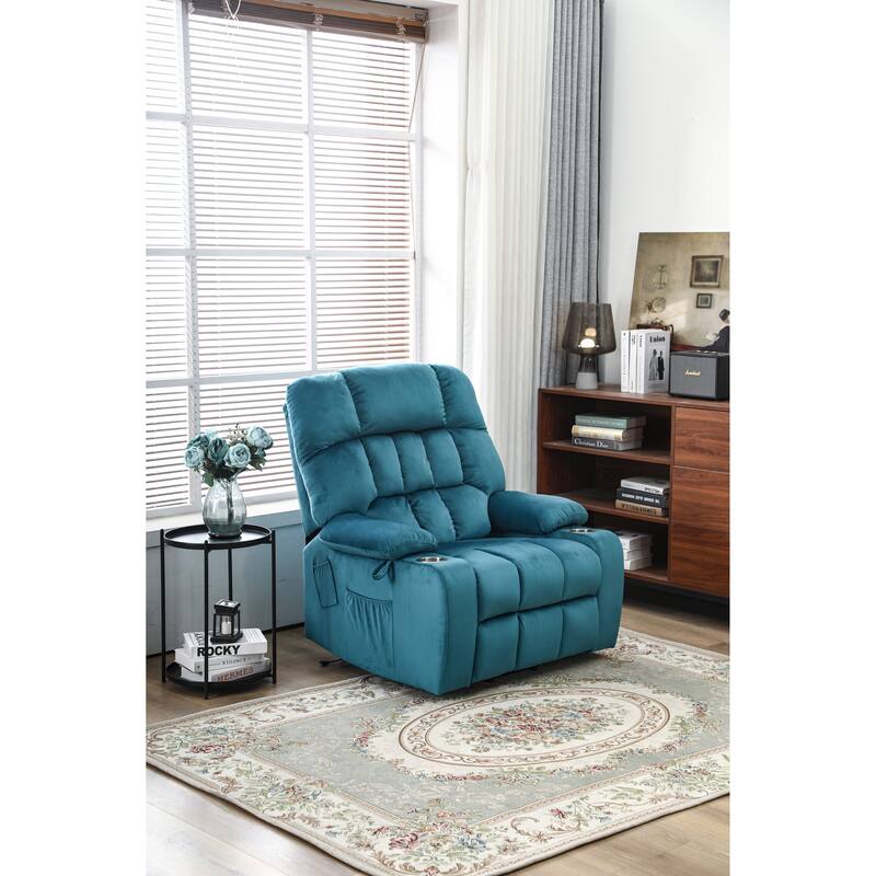 Power Lift Recliner Chair with Heat & Massage, High Density Foam Electric Sofa, Lounge Chair with Side Pockets & Cup Holders