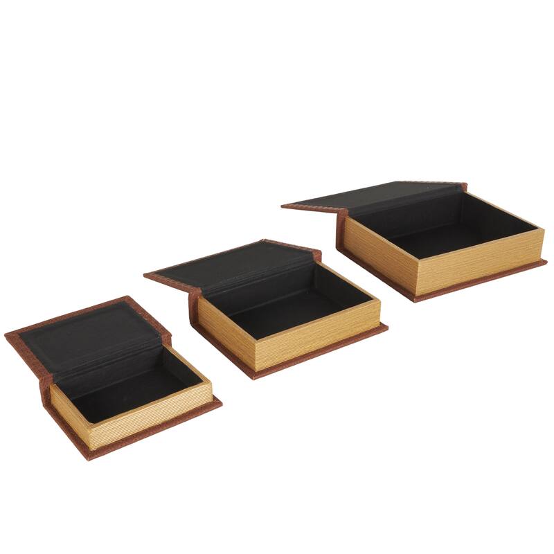 Faux Leather Book Shaped Decorative Box - Set of 3 Brown, Cream, Black, Copper - Roche River Decor