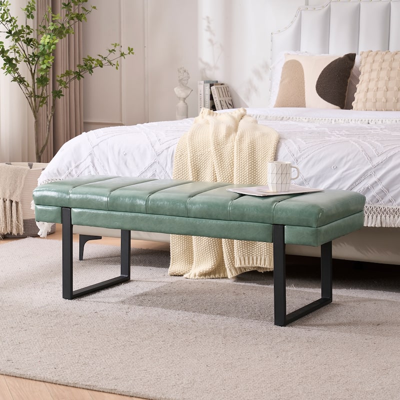 Upholstered Bedroom Bench Tufted Entryway Bench Modern End of Bed Bench Dining Bench with Gold/Black Metal Legs for Window - 46.5" Wide - Sage