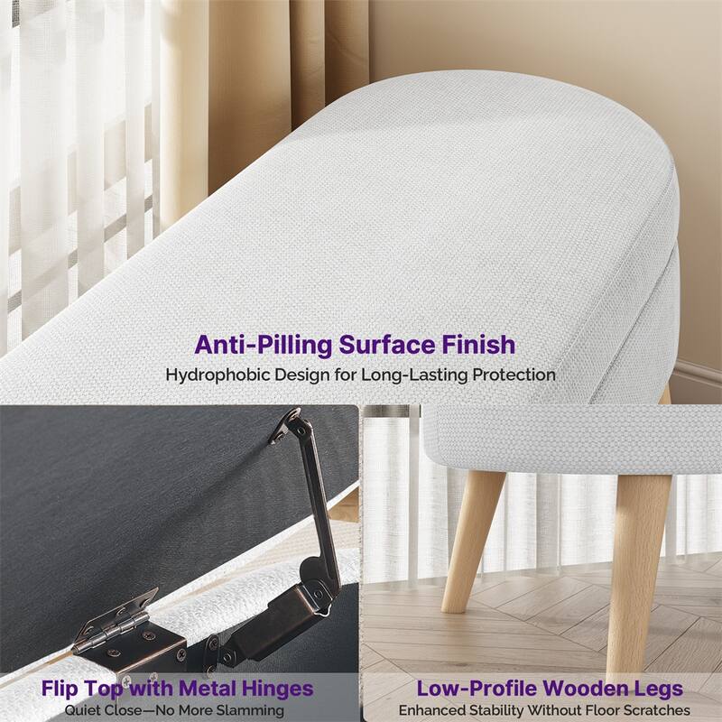 Oval Storage Bench for Living Room/Bedroom/End of Bed/Entryway, 43.5" Linen Fabric Upholstered Entryway Bench