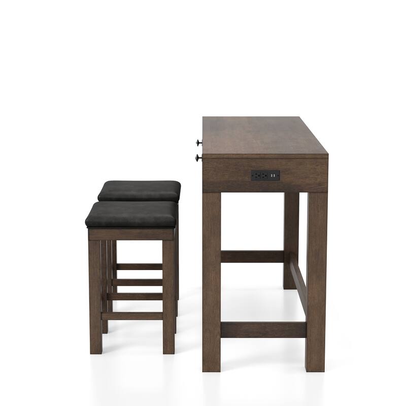 Naht Transitional Brown Wood 3-Piece Counter Height Dining Set with USB by Furniture of America