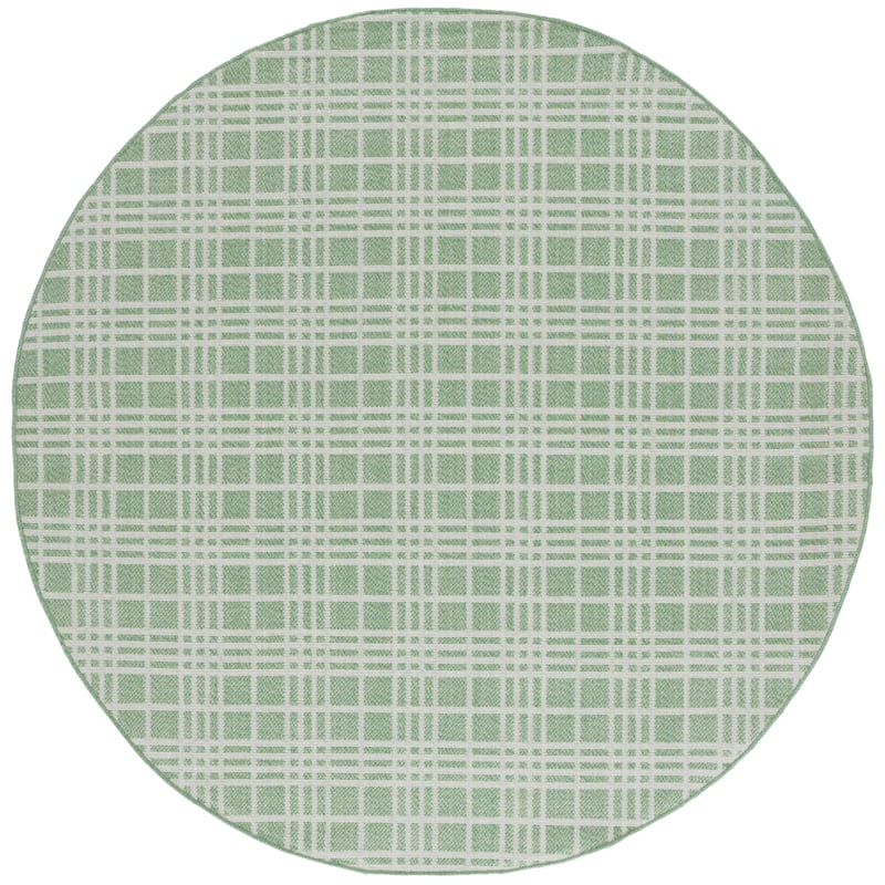 SAFAVIEH Bermuda Homa Geometric Indoor/Outdoor Waterproof Rug - 6'7" Round - Green/Ivory