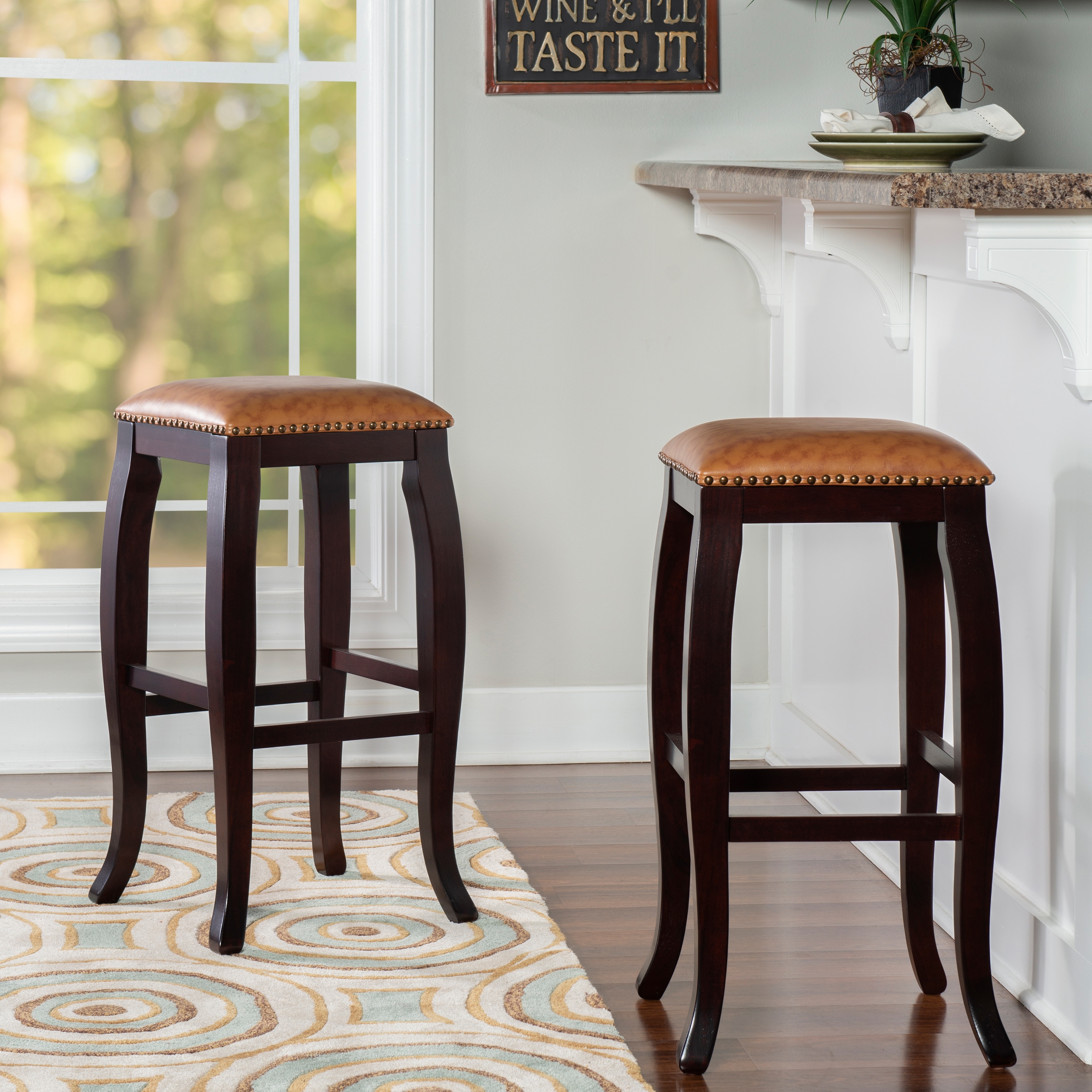 Shop Linon Pinnacle Backless Bar Stool Caramel Seat Overstock