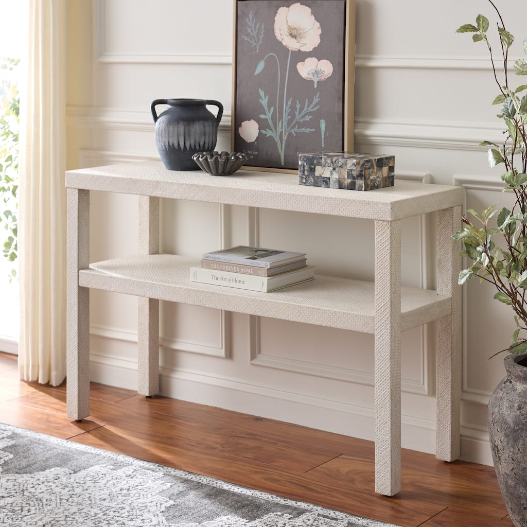 SAFAVIEH Apis Console Table with Shelf Storage and Handwoven Pandan Panels - 47"W x 15"D x 30"H