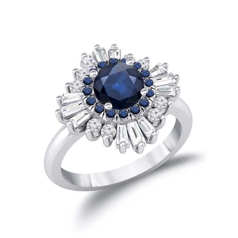 Auriya 14k Gold 1 3/8ct Blue Sapphire and Diamond Ballerina Engagement Ring 5/8ctw (G-H, VS1-VS2)