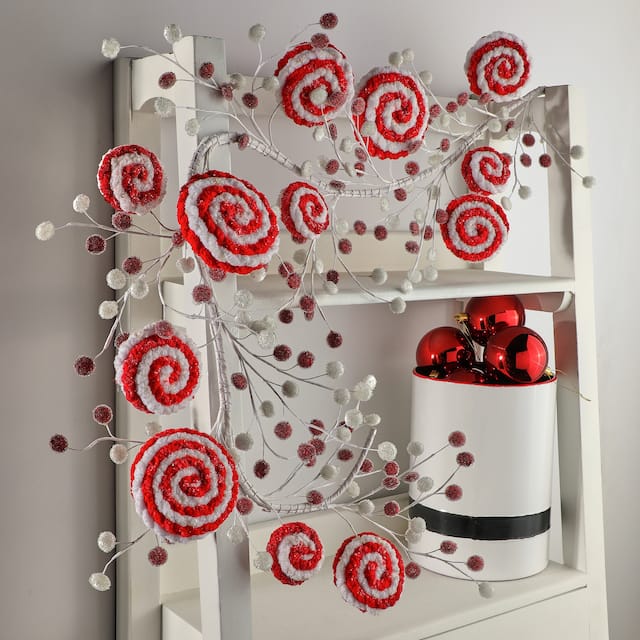 52" Peppermint Swirl Glitter Candies Garland - Red White - 52-Inch
