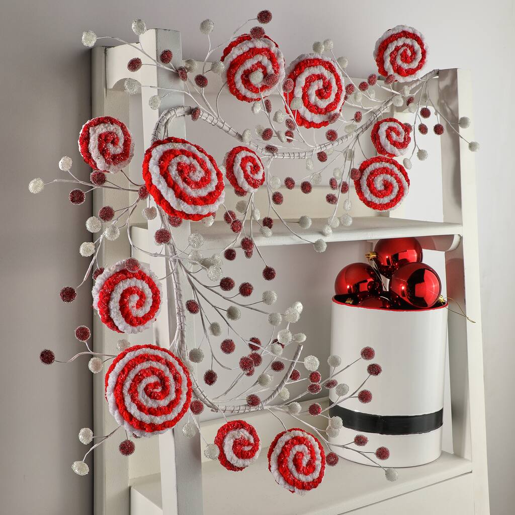 52" Peppermint Swirl Glitter Candies Garland - Red White - 52-Inch