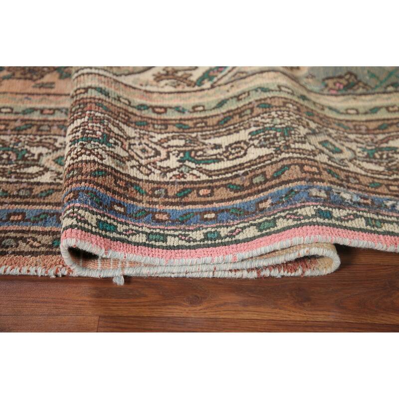 Pink Geometric Hamedan Persian Vintage Rug Hand-knotted Wool Carpet - 6'10" x 9'11"