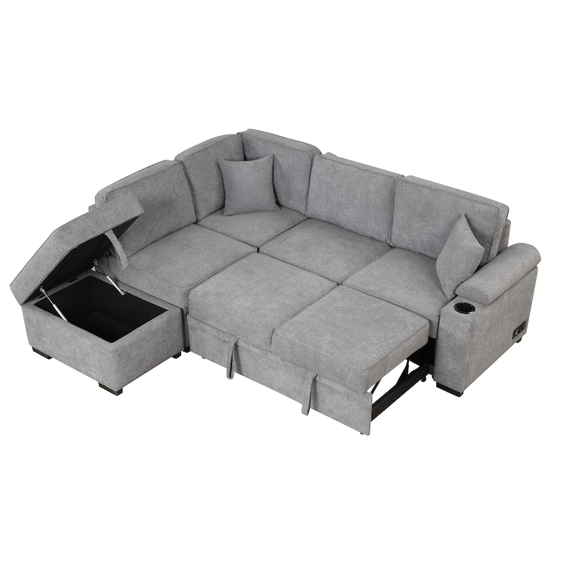 84.75'' L-Shaped 5-Seat Sectional Sleeper Sofa Bed with Storage Ottoman and Pull-Out Feature, Perfect for Living Room