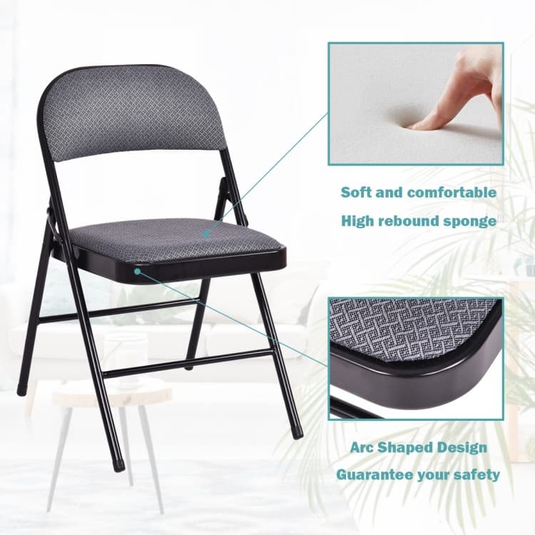 Black Fabric Upholstered Folding Chairs with Padded Seat and Sturdy Metal Frame - 18" x 20" x 30"