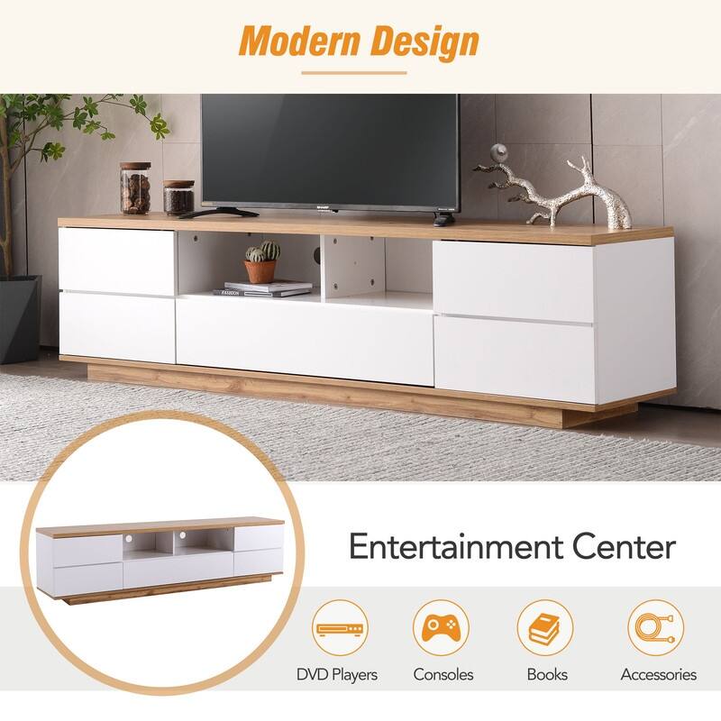 Modern 80-Inch TV Stand, Media Console with Easy-Access Storage & Rebound Doors
