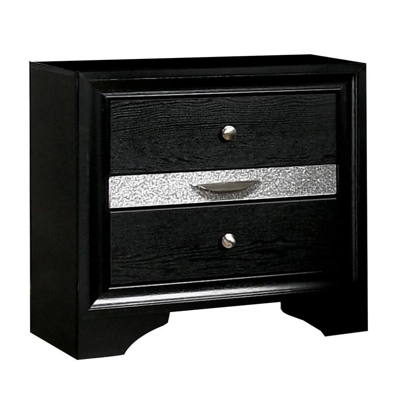 Black/Silver 2 Drawer 26 in. W Nightstand with 1 Jewelry Drawer