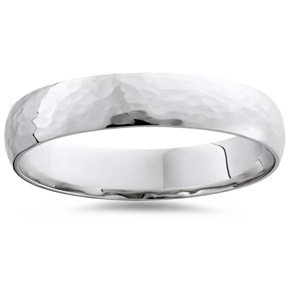 Bliss DiamondHammered Wedding Band White Gold Mens 5mm High Polished Ring