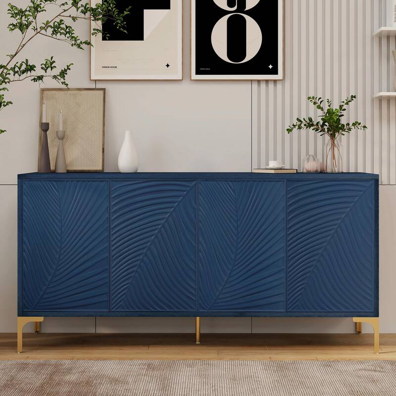 Unique Texture Four-Door Sideboard, Multi-Functional Storage Cabinet - Light Blue