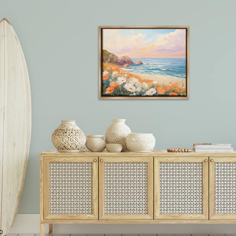 Stupell Poppies by Beach Bay Framed Floater Canvas Wall Art Design By Arlington Prints