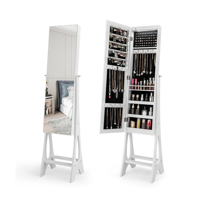Freestanding Jewelry Cabinet Armoire Organizer with 5 Lined Shelves and Full Size Mirror - 14.5" x 13.5" x 61" (L x W x H)