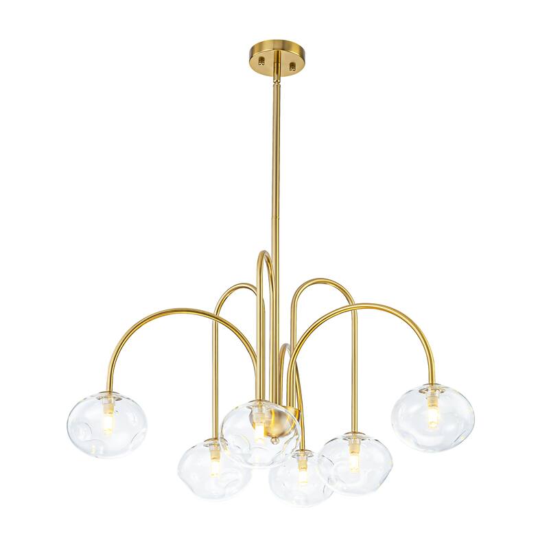 6-Light Modern Brass Chandelier with Clear Glass Globes - Contemporary Ceiling Light for Living Room - 6 Light