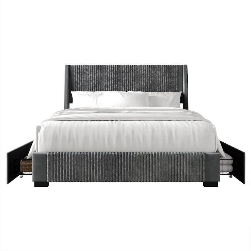 CraftPorch Corduroy Luxurious Bed - Grey - King