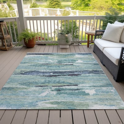 Machine Washable Indoor/ Outdoor Abstract Modern Chantille Rug
