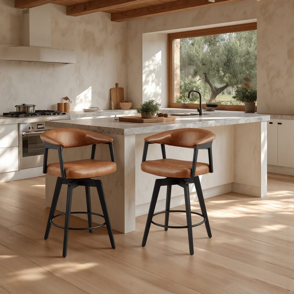 Set of 2 Comfortable Upholstered Counter Height Swivel Barstool