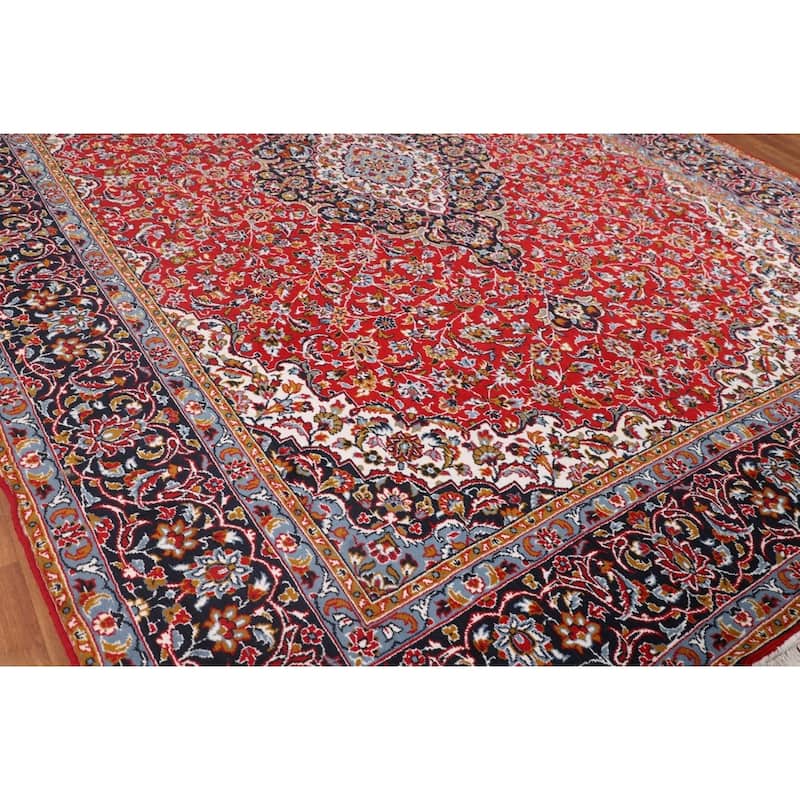 Floral Red Kashan Turkish Area Rug Machine Made Medallion Carpet - 9'7" x 12'11"