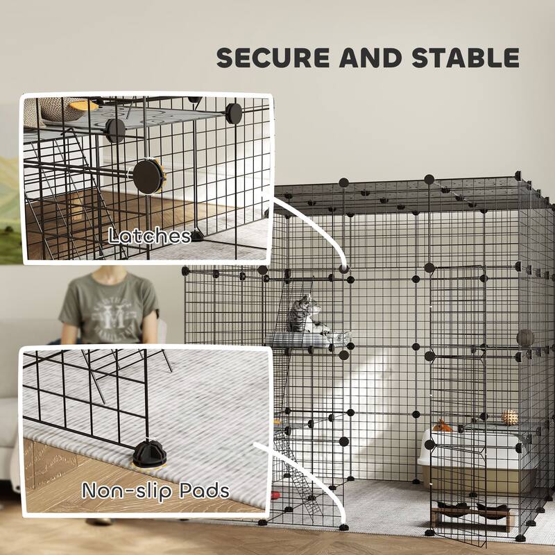 PawHut 4-Tier Large Cat Cage, 55" DIY Cat Playpen with Platforms, Ramps, Accessories, Detachable Metal Kitten Exercise Place