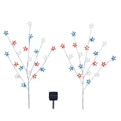 Solar Powered Patriotic Star Garden Stakes - Set of 2 - 11 x 29 x 11